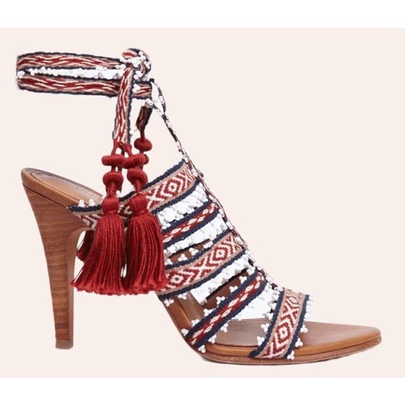 Ulla Johnson Beaded Sabina Tribal Ankle Wrap Heels NWT Sz. 7 - Picture 1 of 5